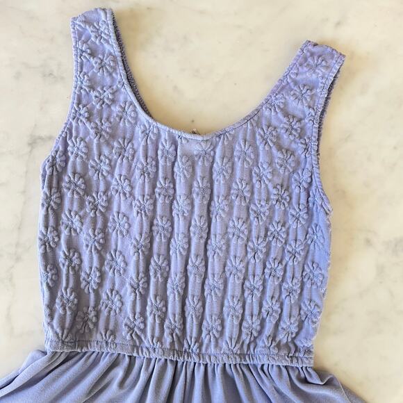 Vintage 80s 90s Periwinkle Sleeveless Romper Floral Embroidery + Pockets / S M - Picture 6 of 10